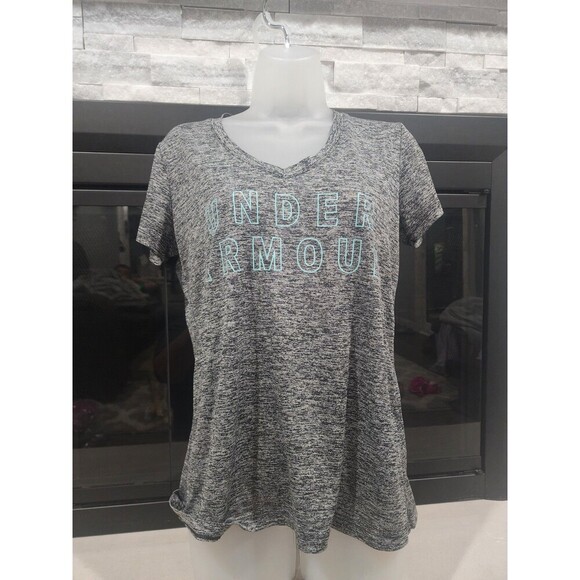 Under Armour V-Neck Women's Med Heather Grey Graphic Logo - Picture 1 of 5